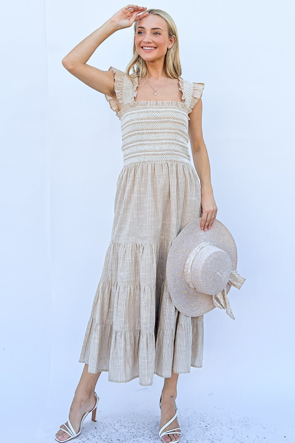 And The Why Linen Striped Ruffle Dress - Runway Regalia