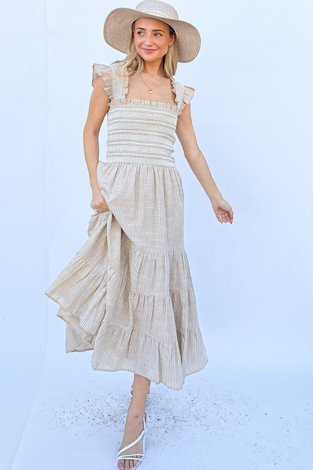 And The Why Linen Striped Ruffle Dress - Runway Regalia