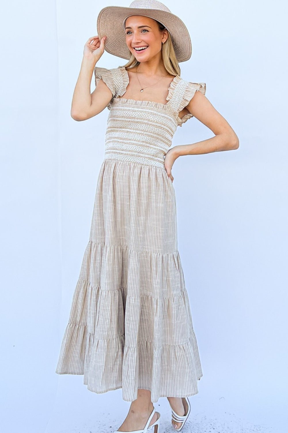 And The Why Linen Striped Ruffle Dress - Runway Regalia