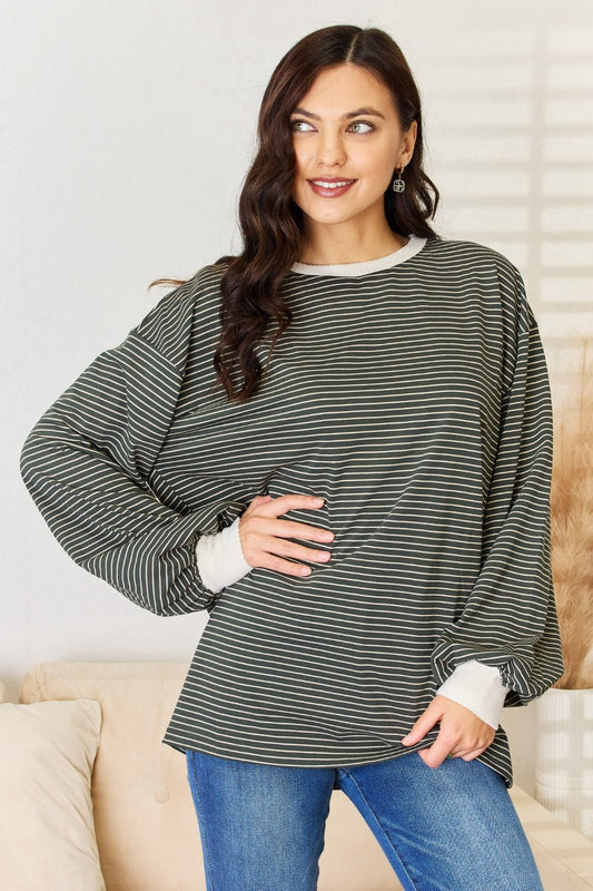 And The Why Oversized Striped Contrast T-Shirt - Runway Regalia