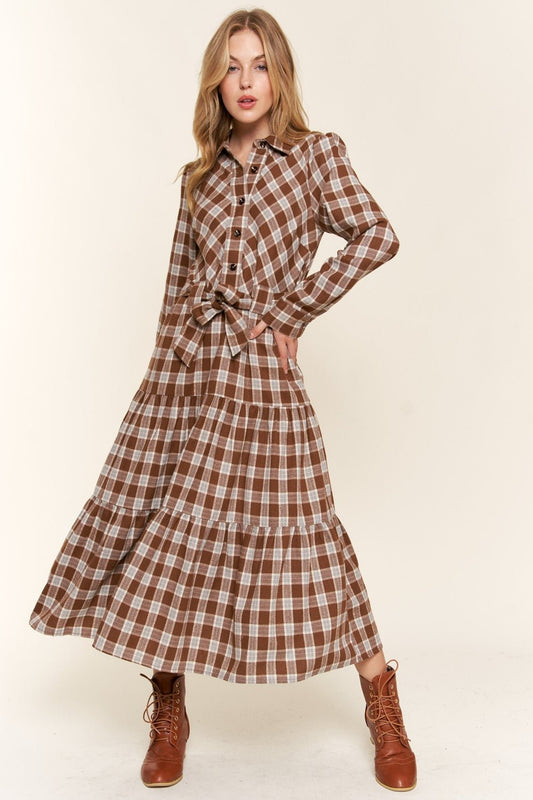 And the Why Plaid Tiered Midi Shirt Dress - Runway Regalia