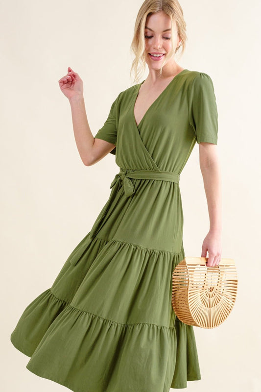 And The Why Soft Short Sleeve Tiered Midi Dress - Runway Regalia