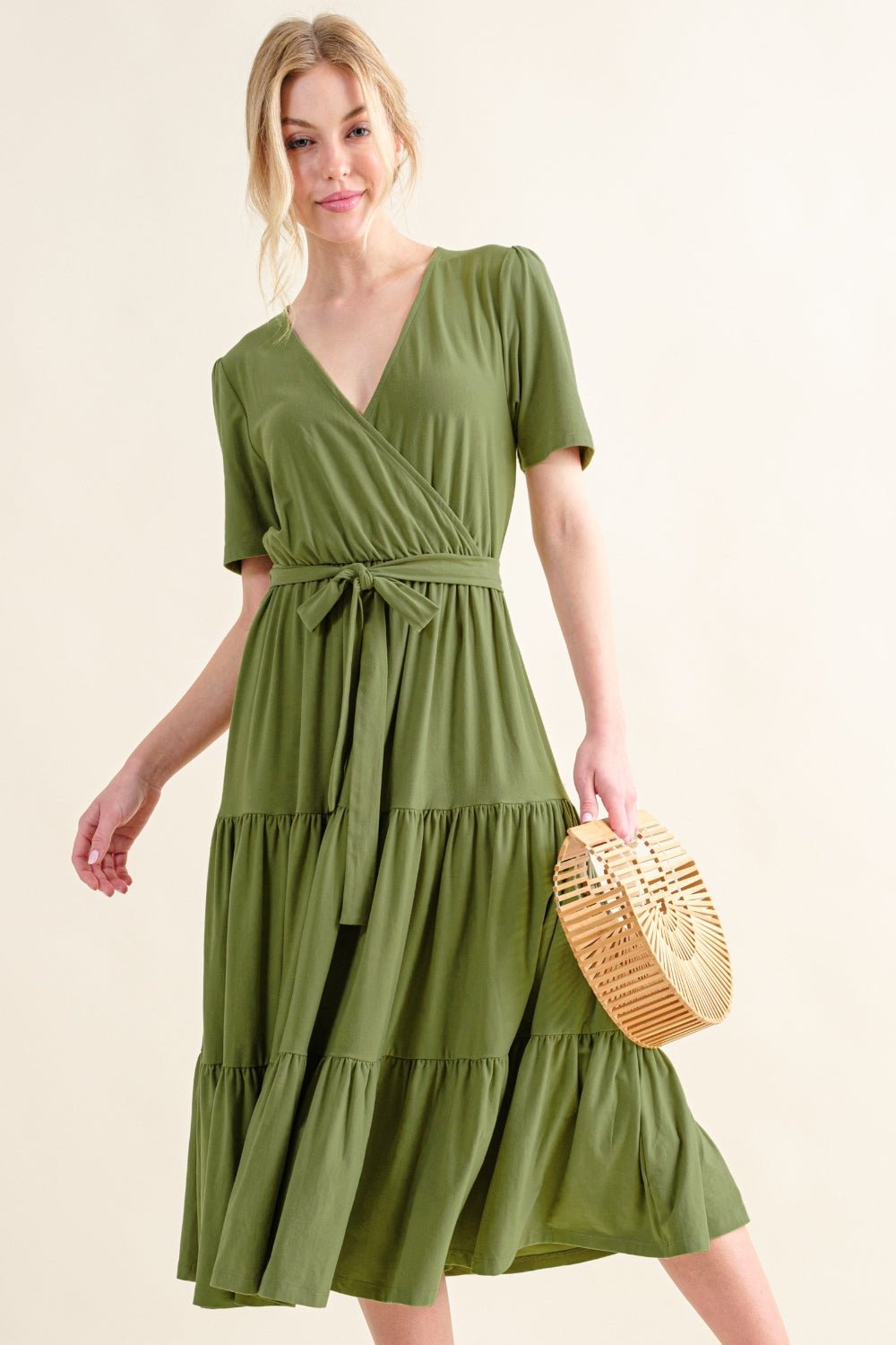 And The Why Soft Short Sleeve Tiered Midi Dress - Runway Regalia