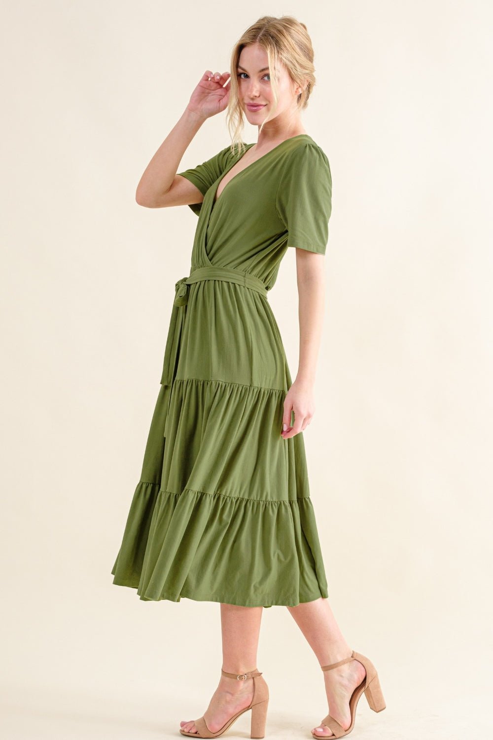 And The Why Soft Short Sleeve Tiered Midi Dress - Runway Regalia