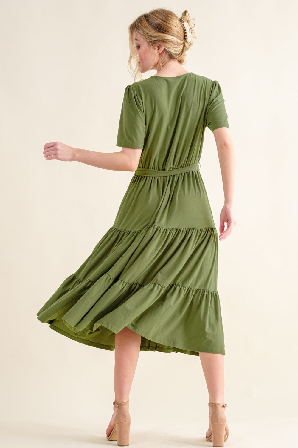 And The Why Soft Short Sleeve Tiered Midi Dress - Runway Regalia