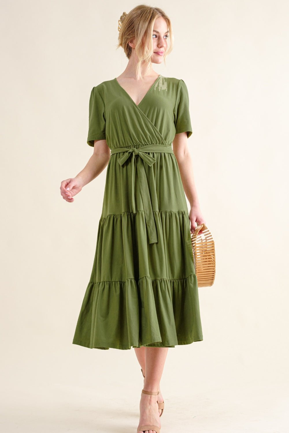 And The Why Soft Short Sleeve Tiered Midi Dress - Runway Regalia