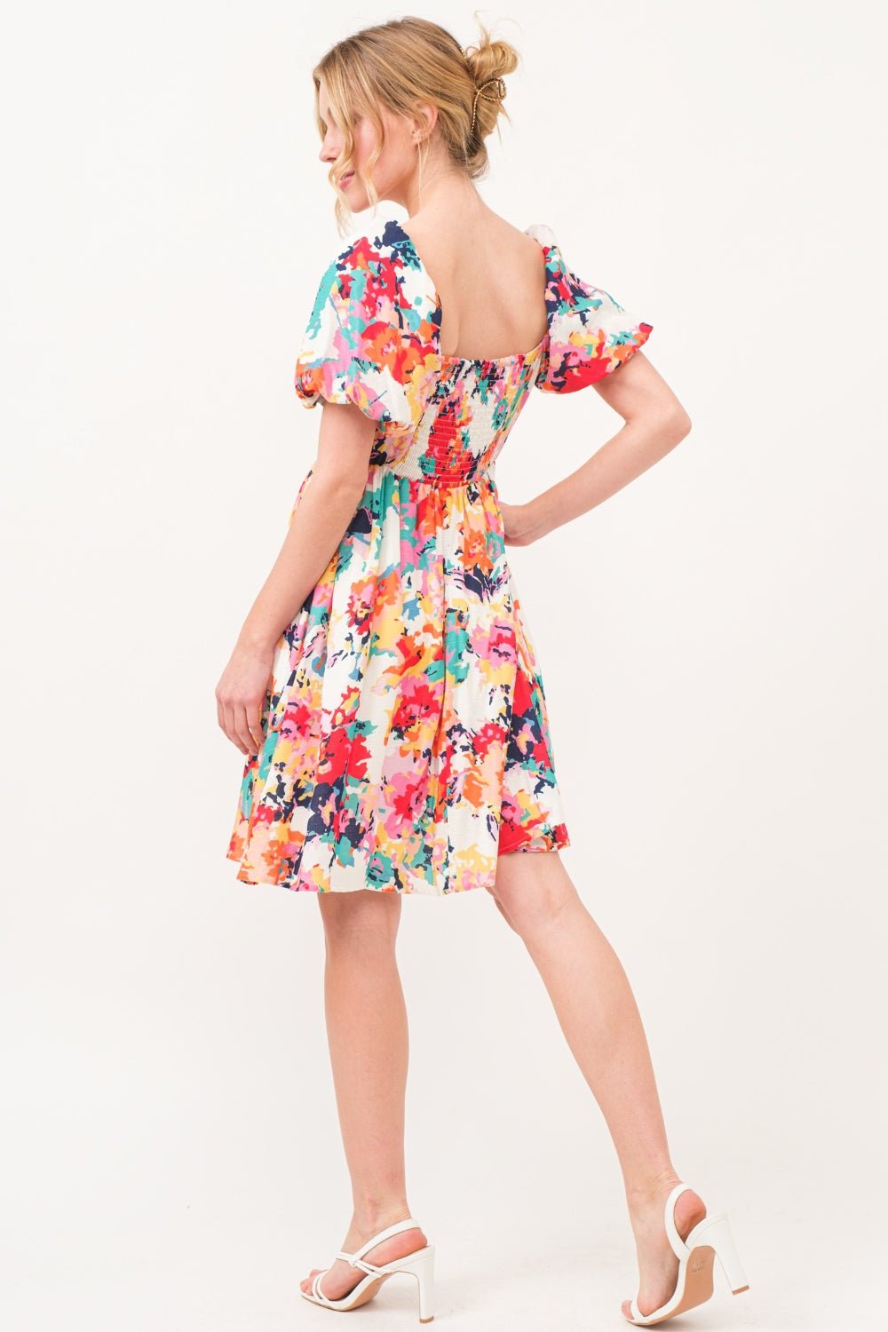 And The Why Square Neck Puff Sleeve Floral Dress - Runway Regalia