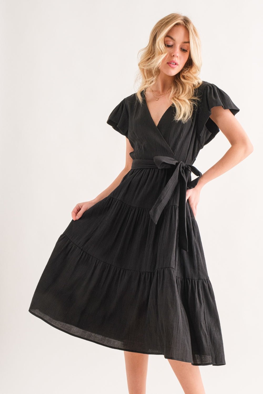 And The Why Textured Tiered Midi Dress - Runway Regalia