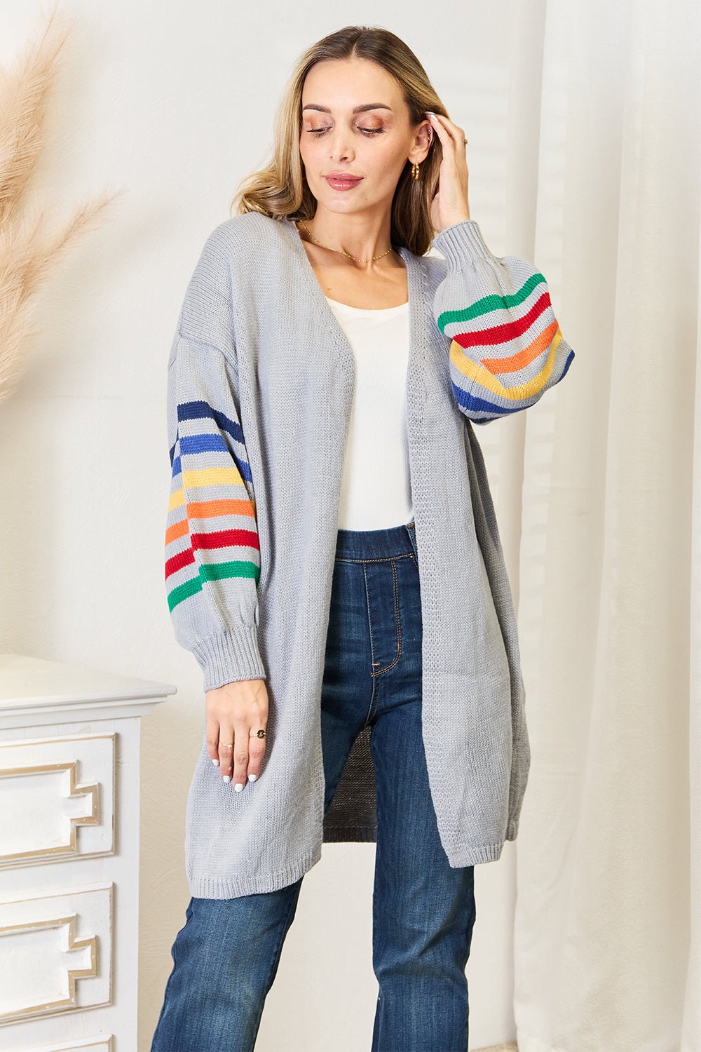 Angel Wings Multicolored Stripe Open Front Longline Cardigan - Runway Regalia