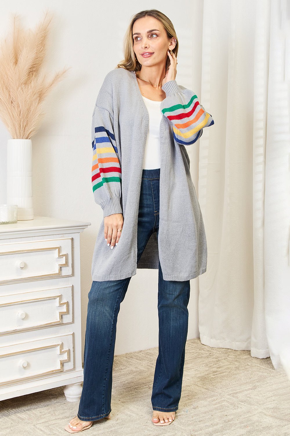 Angel Wings Multicolored Stripe Open Front Longline Cardigan - Runway Regalia