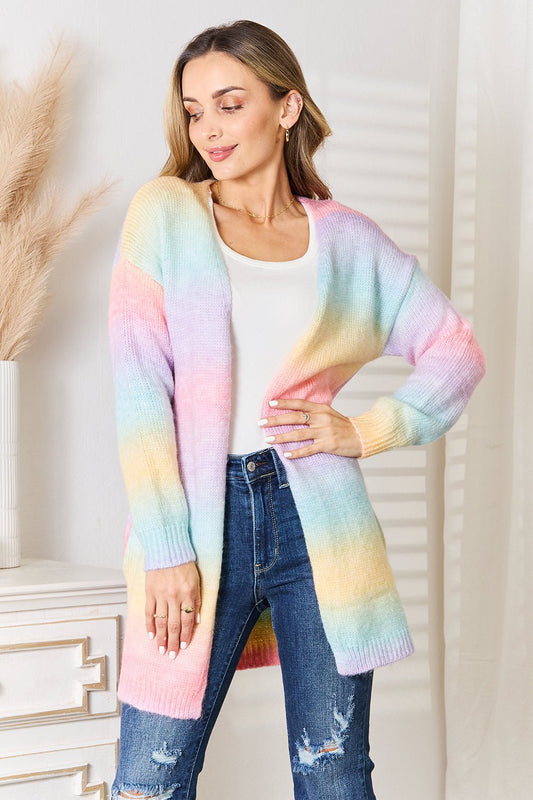 Angel Wings Woven Right Multicolored Gradient Open Front Longline Cardigan - Runway Regalia