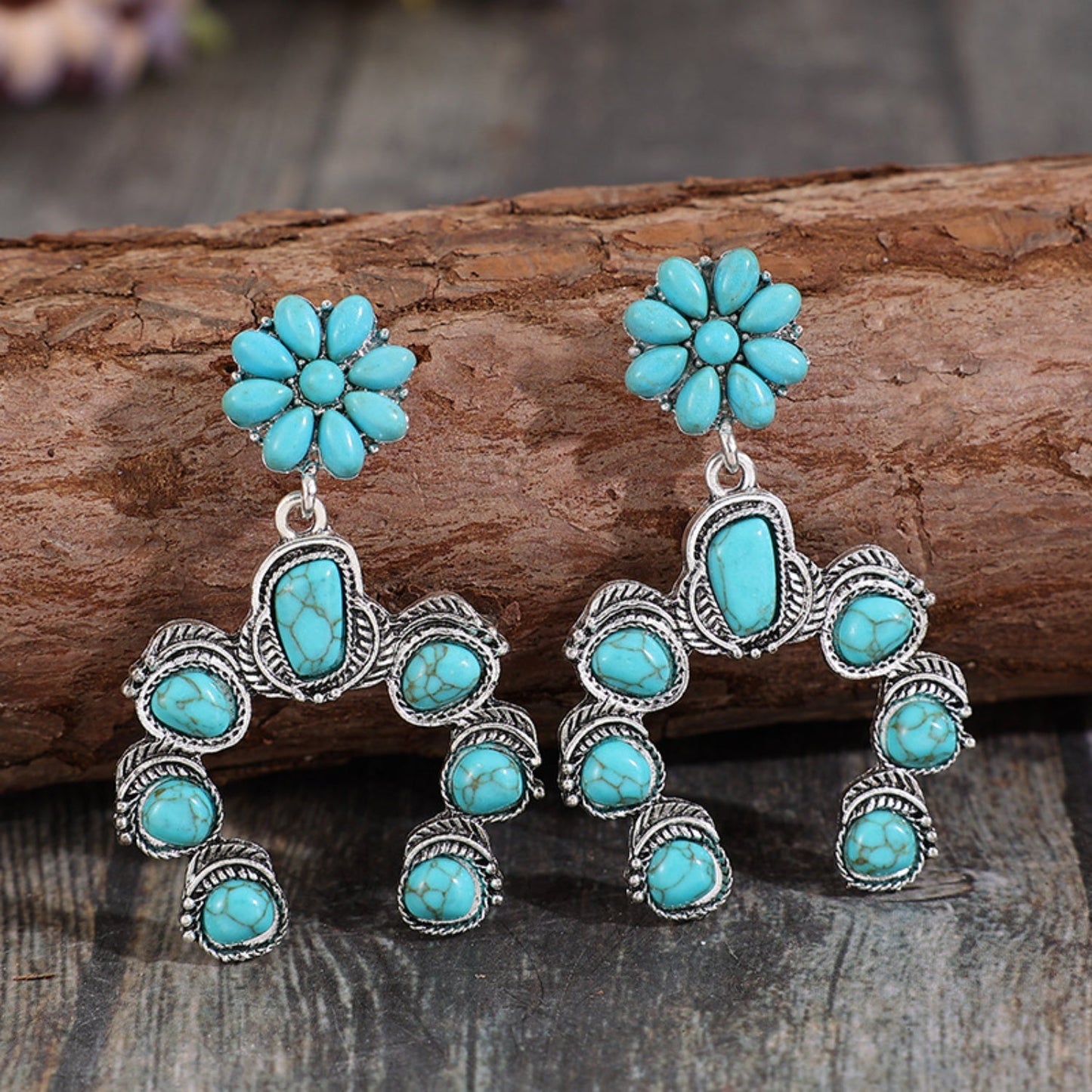 Artificial Turquoise Alloy Dangle Earrings - Runway Regalia