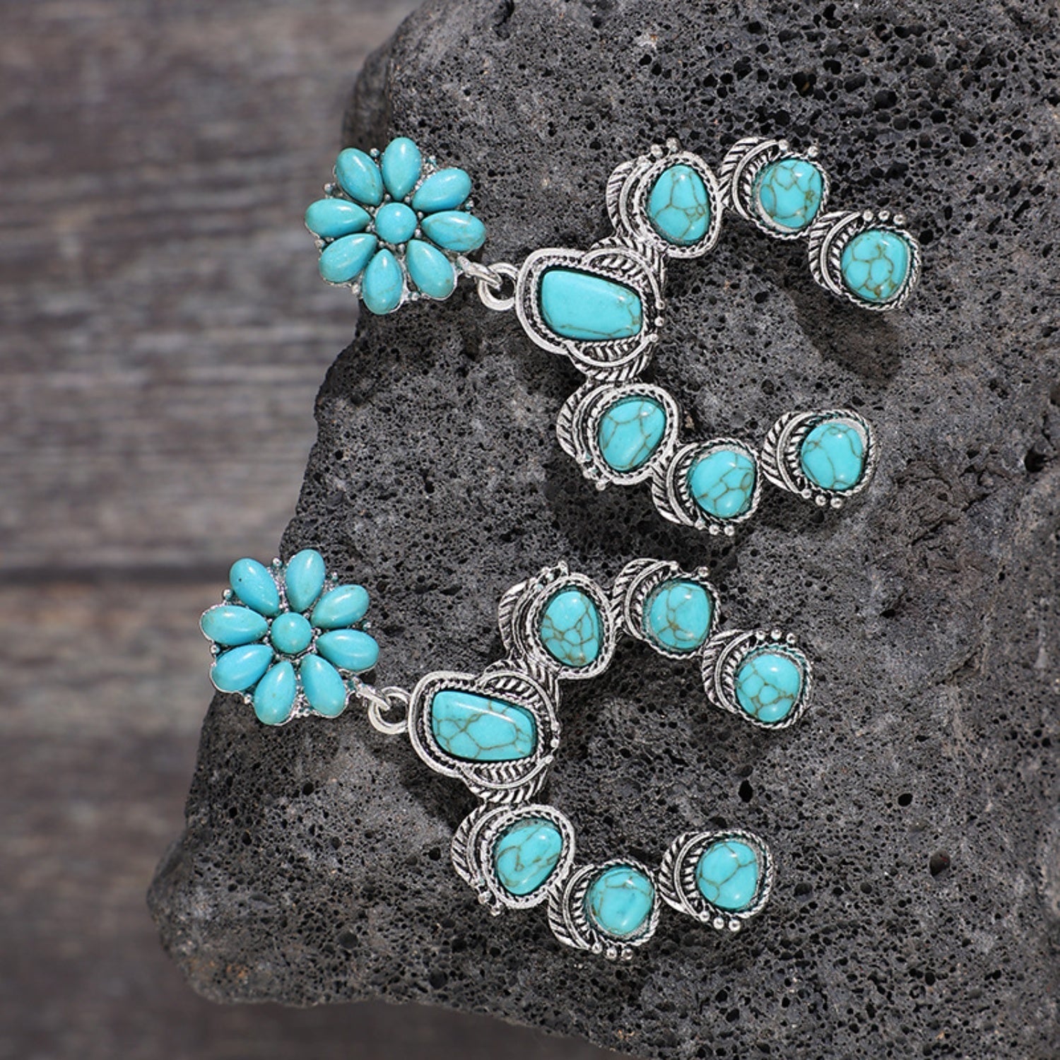 Artificial Turquoise Alloy Dangle Earrings - Runway Regalia