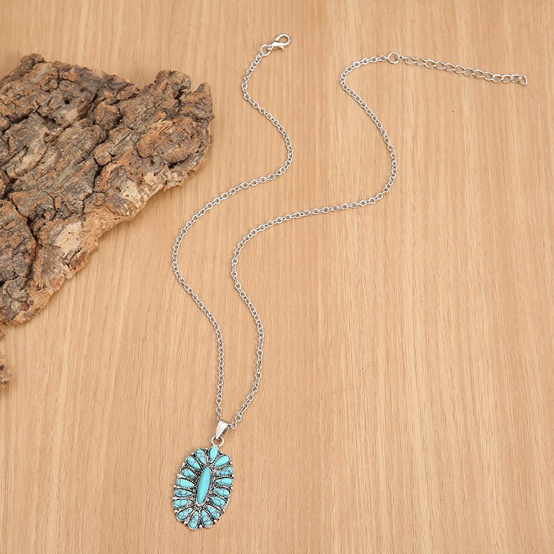 Artificial Turquoise Pendant Alloy Necklace - Runway Regalia