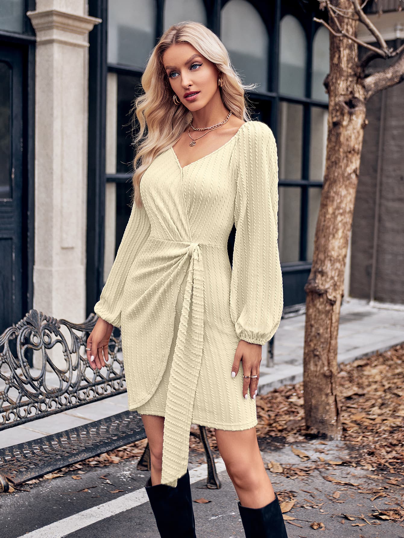 Asymmetrical Surplice Puff Sleeve Mini Dress - Runway Regalia