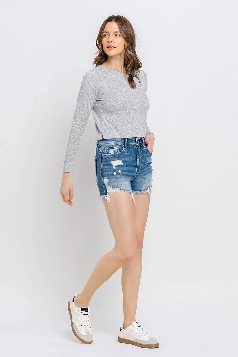 Vervet by Flying Monkey Distressed Raw Hem Denim Shorts