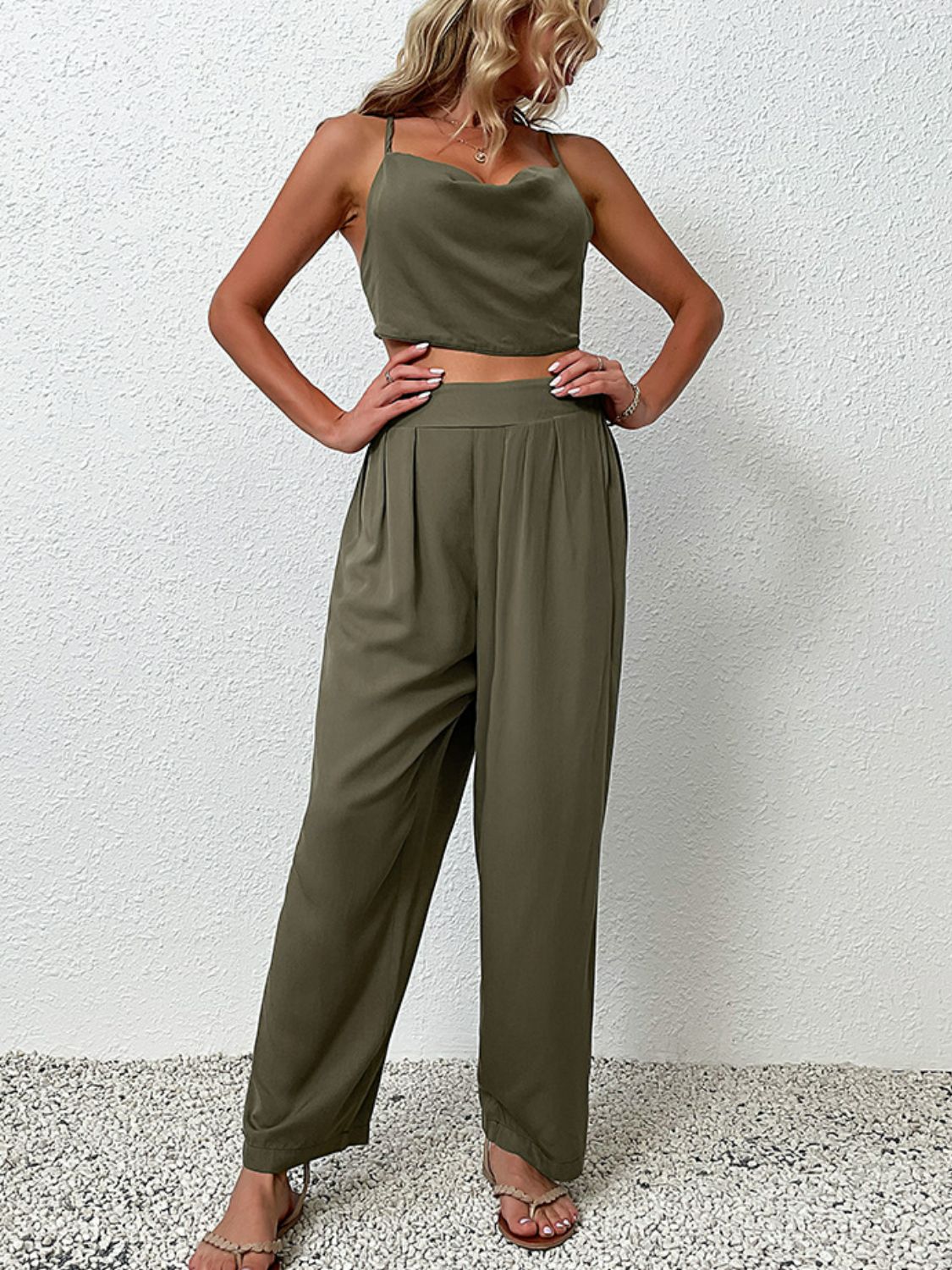 Perfee Crisscross Back Cropped Top and Pants Set