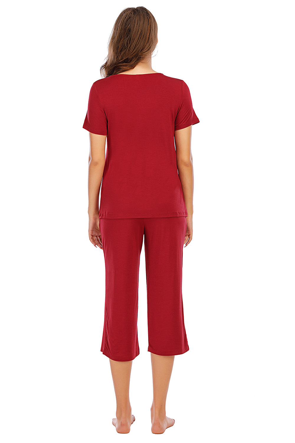 V-Neck Short Sleeve Top and Pants Lounge Set