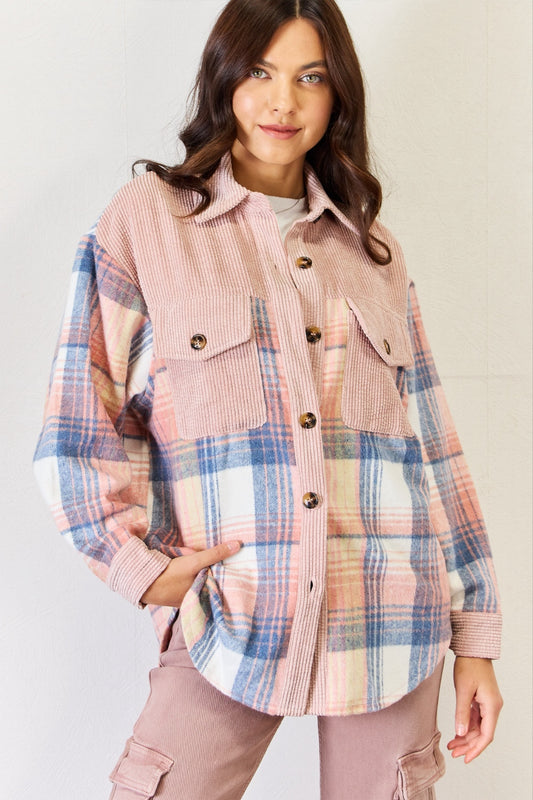 J.NNA Plaid Colorblock Button Down Jacket