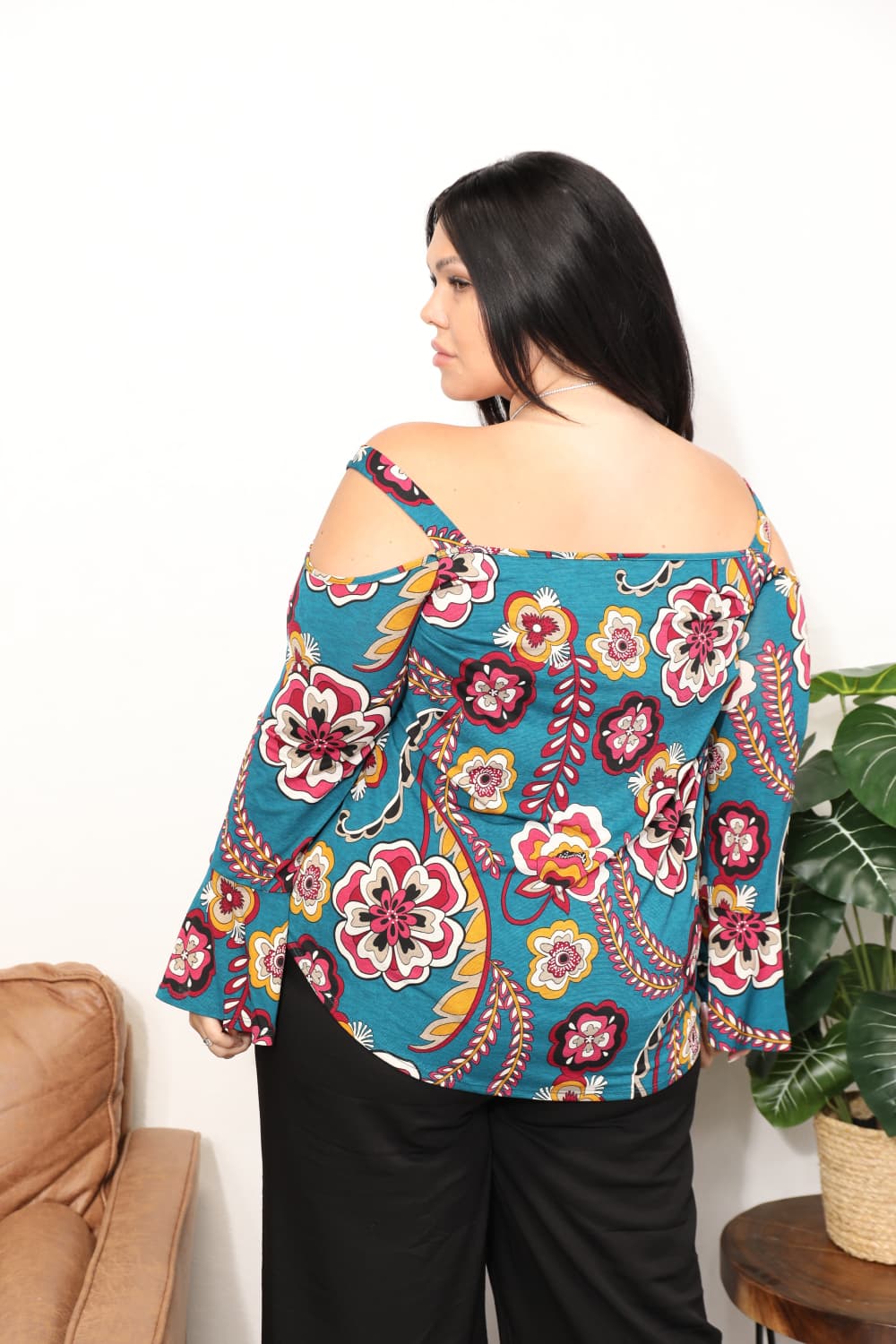 Sew In Love Full Size Floral Cold Shoulder Blouse