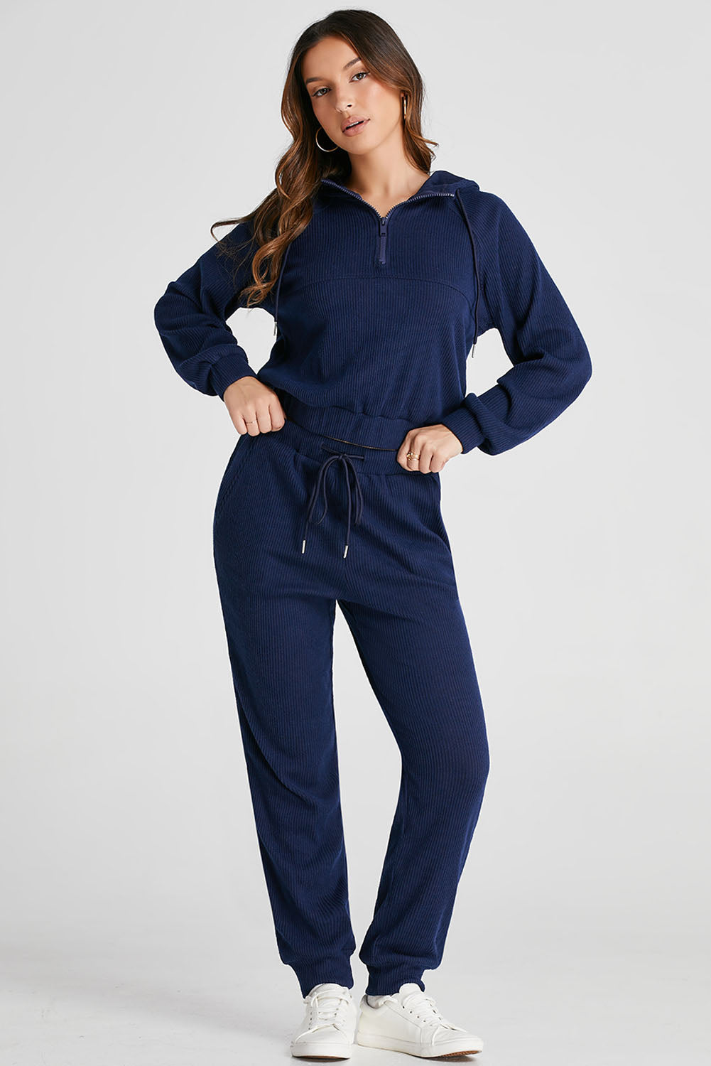 Drawstring Half Zip Hoodie and Joggers Active Set