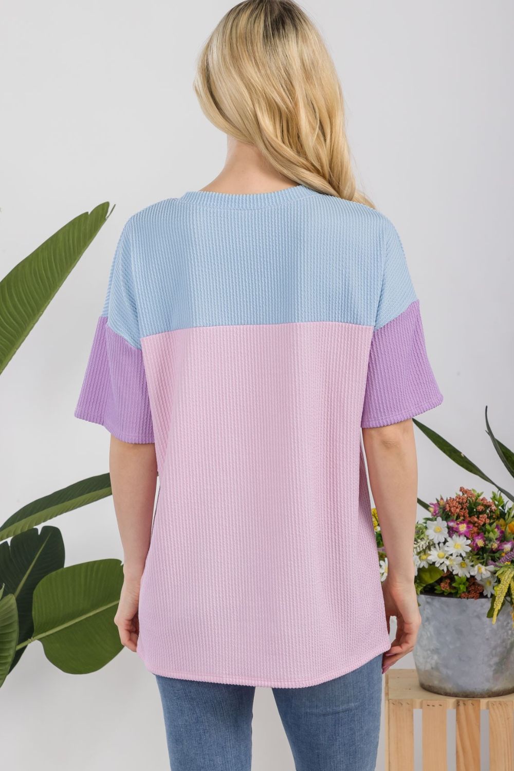 Celeste Full Size Ribbed Color Block T-Shirt