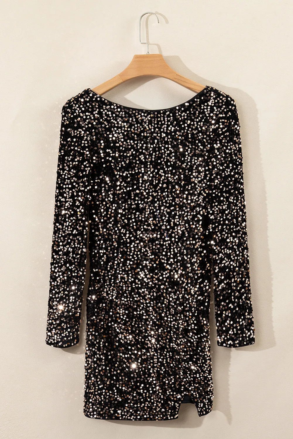 Backless Sequin Round Neck Long Sleeve Dress - Runway Regalia