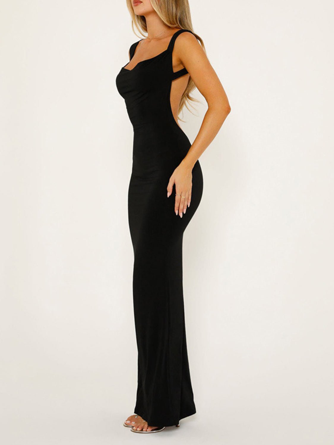 Backless Wide Strap Maxi Dress - Runway Regalia