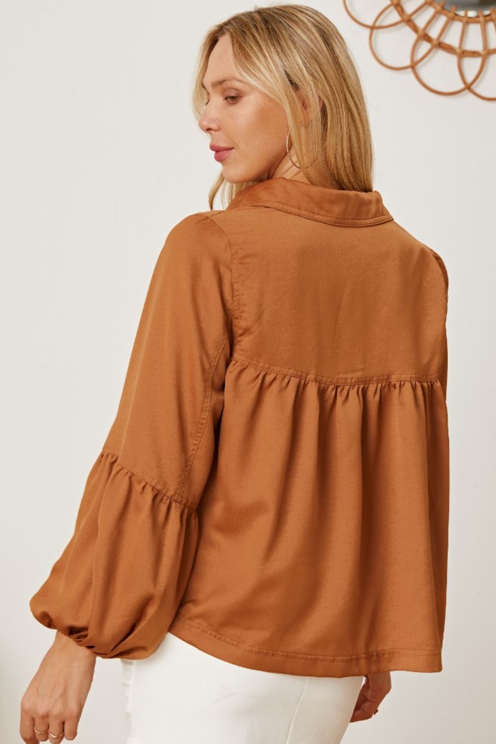 Balloon Sleeve Collared Neck Blouse - Runway Regalia