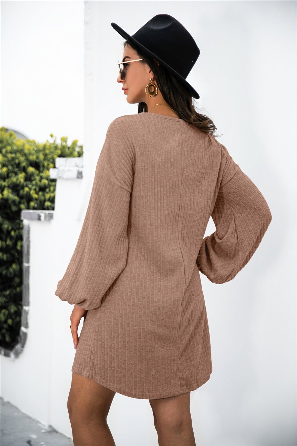 Balloon Sleeve Crisscross Detail Knit Dress - Runway Regalia