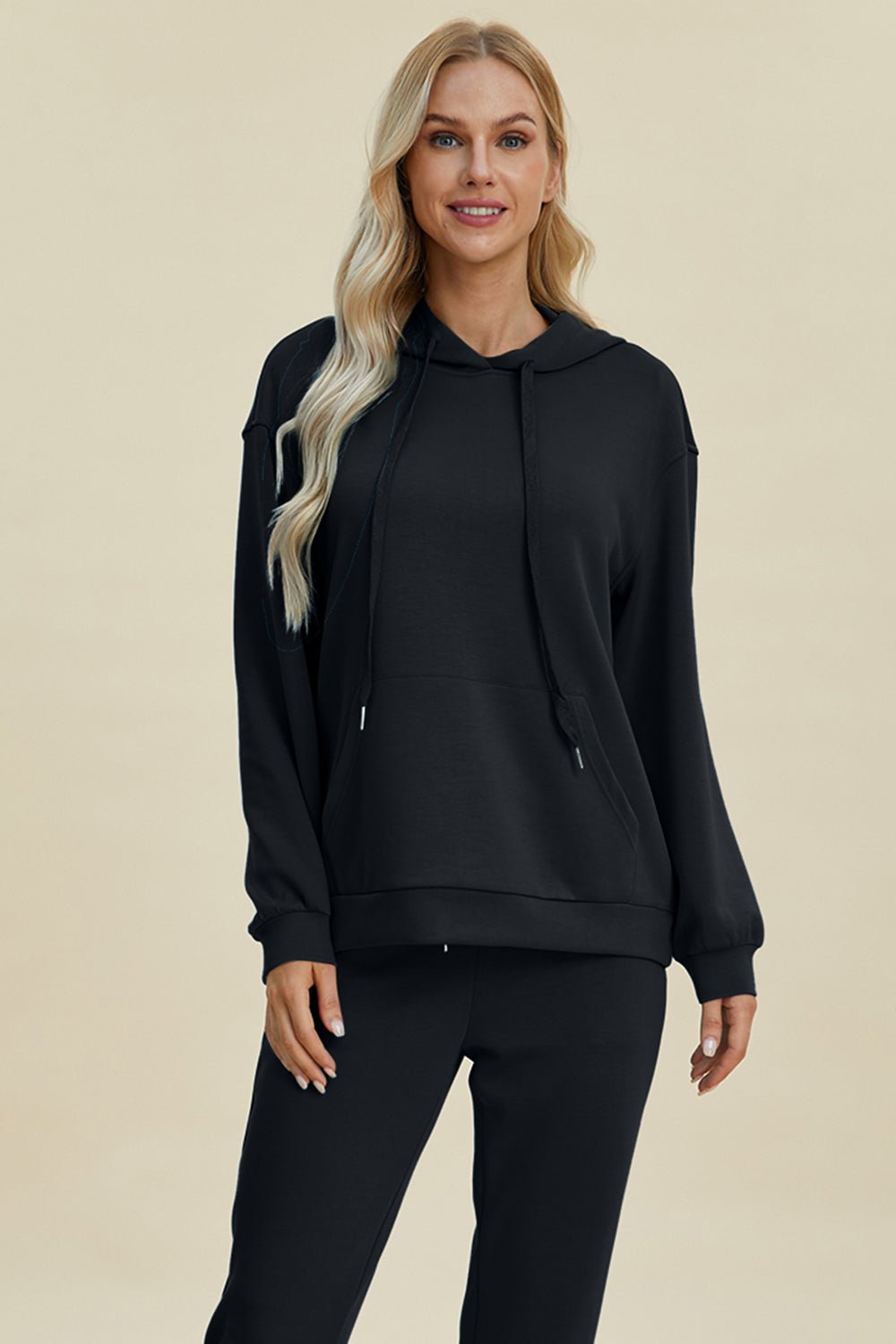 Basic Bae Full Size Air Scuba Drawstring Long Sleeve Hoodie with Kangaroo Pocket - Runway Regalia