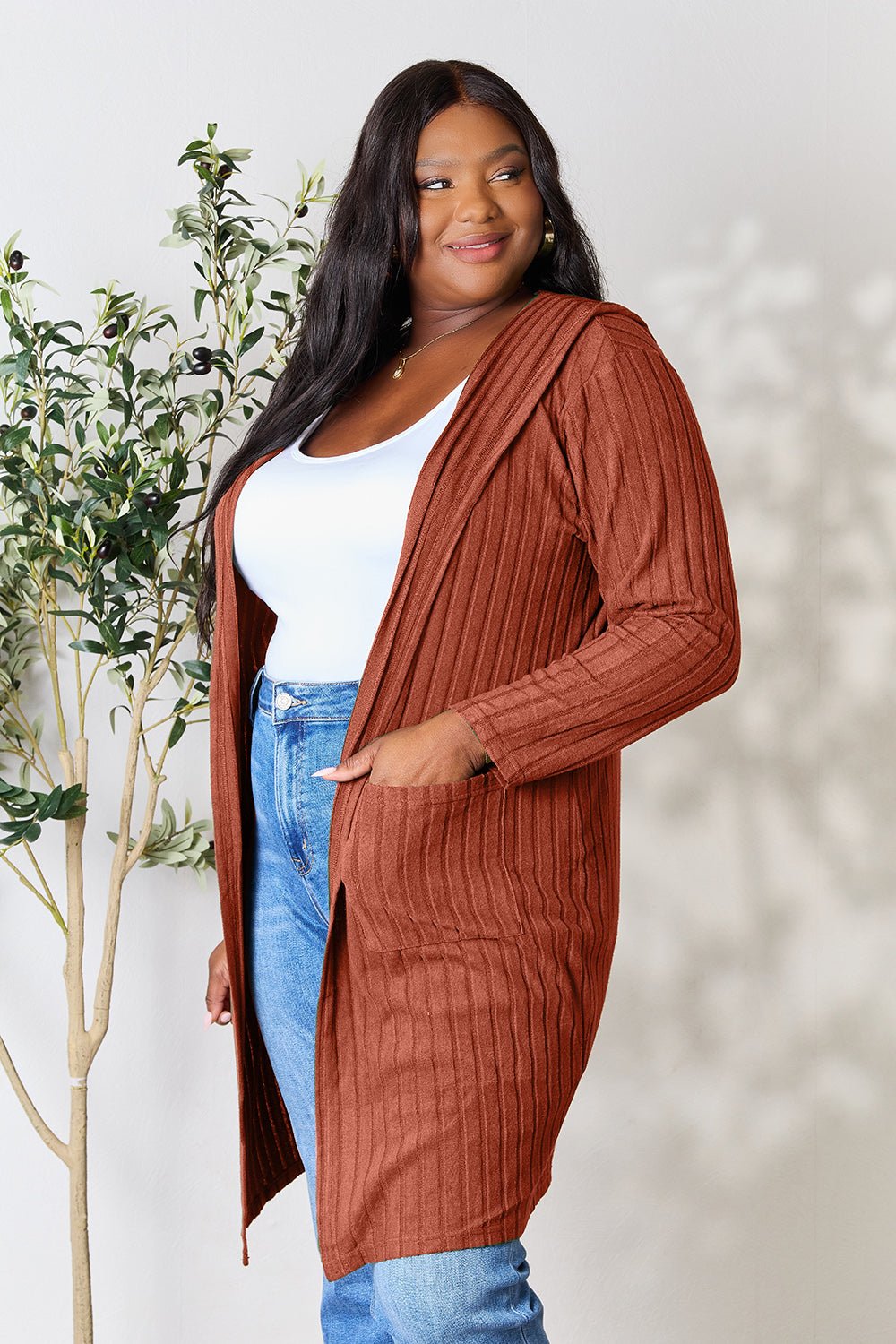 Basic Bae Full Size Hooded Sweater Cardigan - Runway Regalia