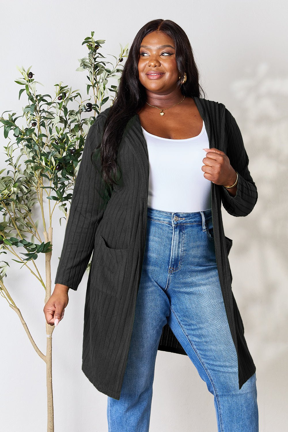 Basic Bae Full Size Hooded Sweater Cardigan - Runway Regalia