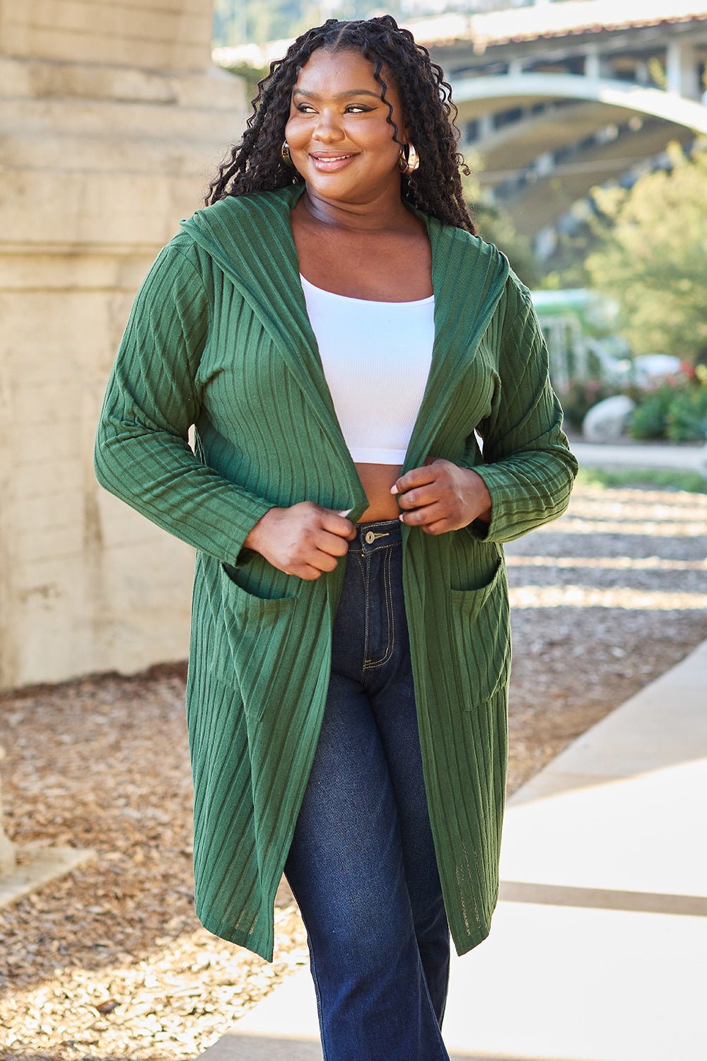 Basic Bae Full Size Hooded Sweater Cardigan - Runway Regalia