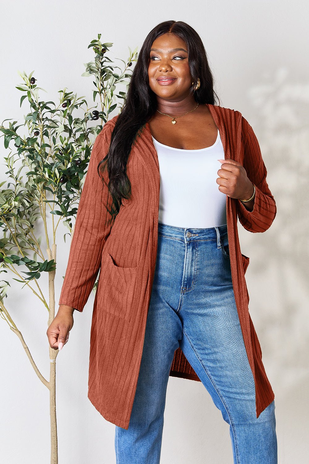 Basic Bae Full Size Hooded Sweater Cardigan - Runway Regalia