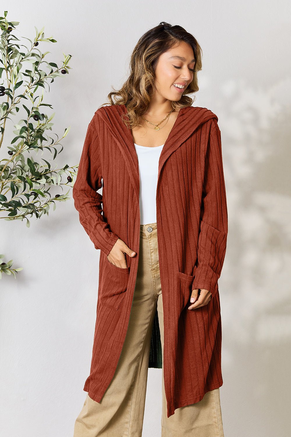 Basic Bae Full Size Hooded Sweater Cardigan - Runway Regalia