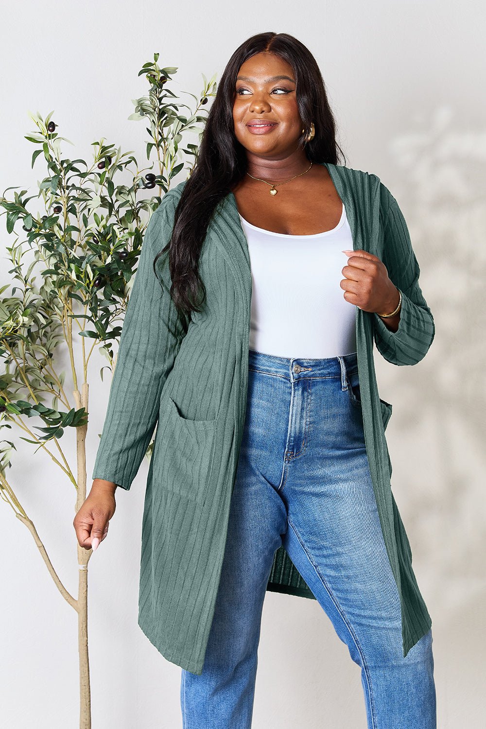 Basic Bae Full Size Hooded Sweater Cardigan - Runway Regalia