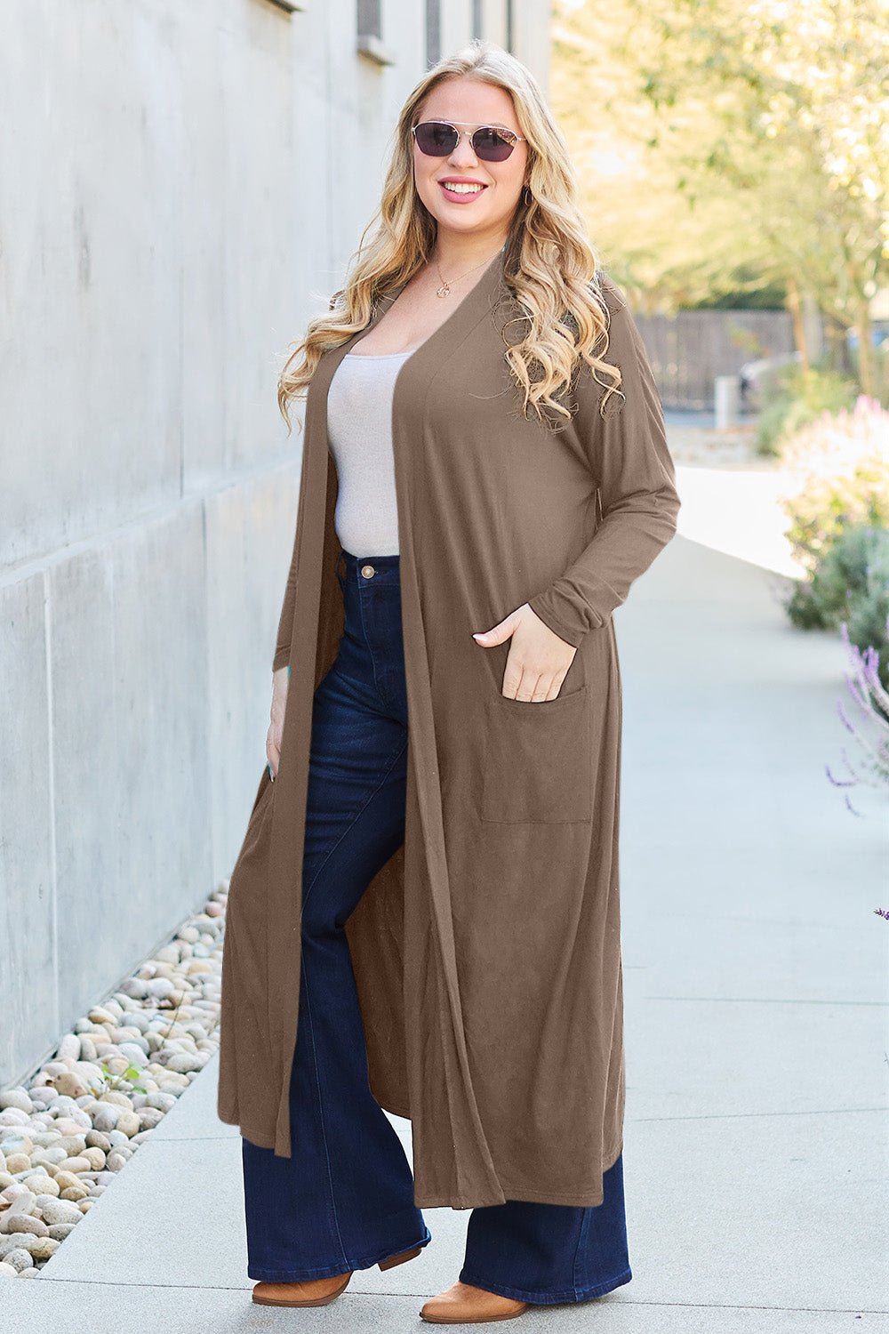 Basic Bae Full Size Open Front Long Sleeve Cover Up - Runway Regalia