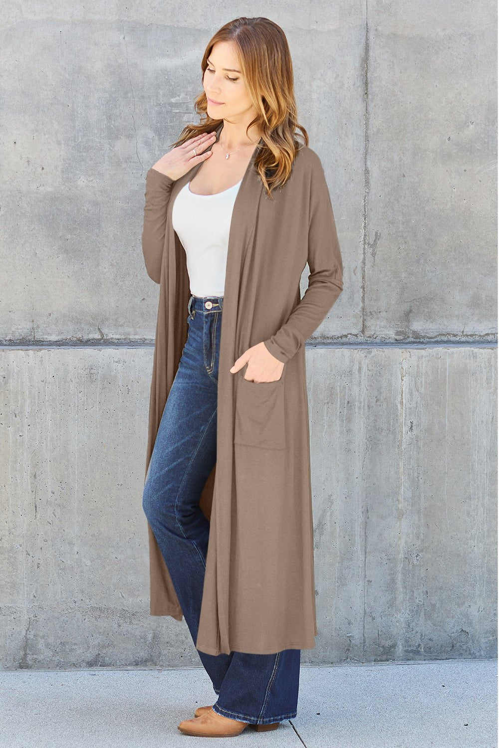 Basic Bae Full Size Open Front Long Sleeve Cover Up - Runway Regalia