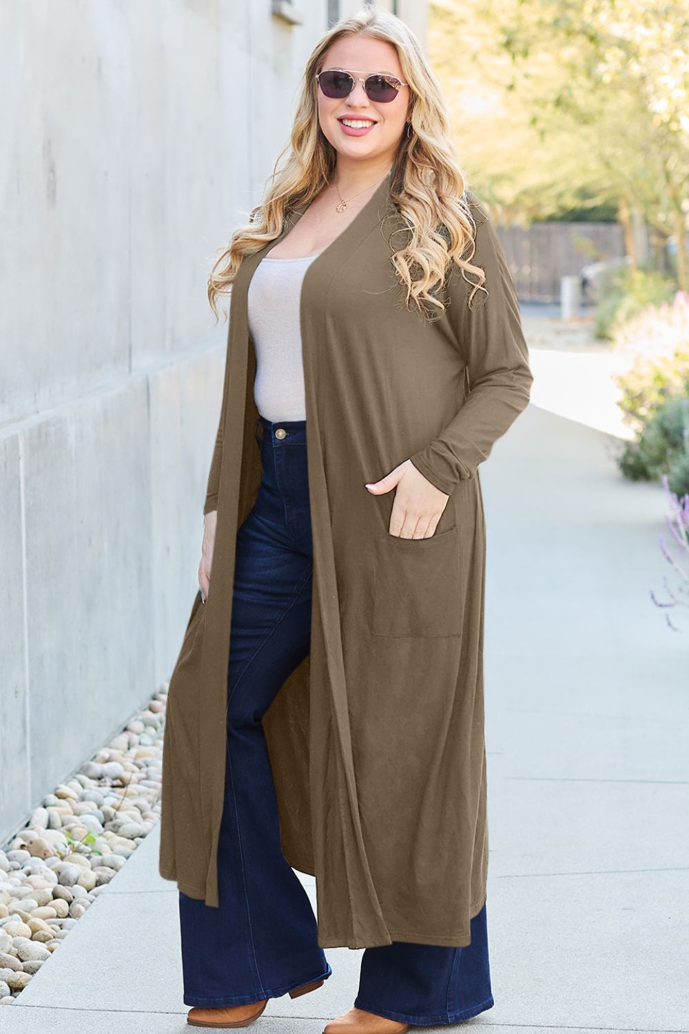 Basic Bae Full Size Open Front Long Sleeve Cover Up - Runway Regalia