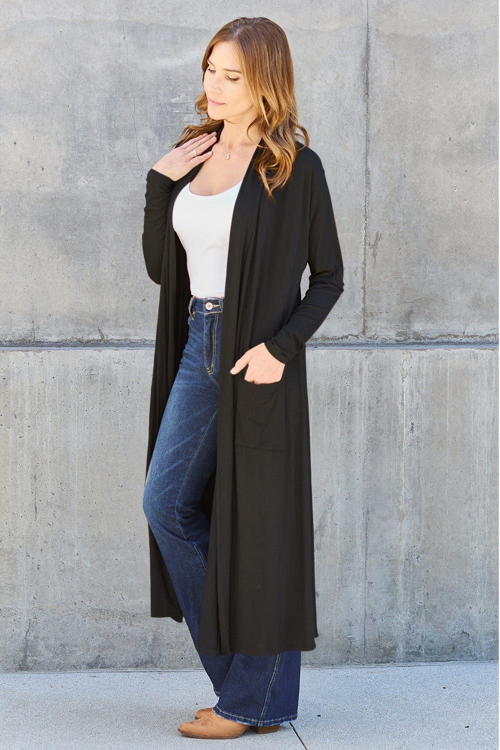 Basic Bae Full Size Open Front Long Sleeve Cover Up - Runway Regalia