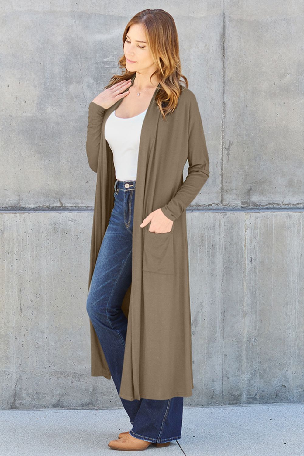 Basic Bae Full Size Open Front Long Sleeve Cover Up - Runway Regalia