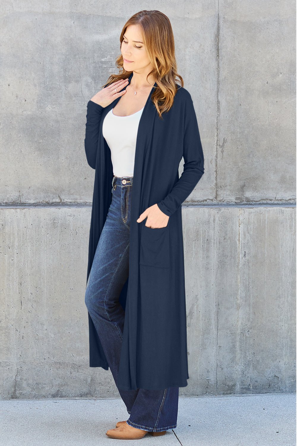 Basic Bae Full Size Open Front Long Sleeve Cover Up - Runway Regalia