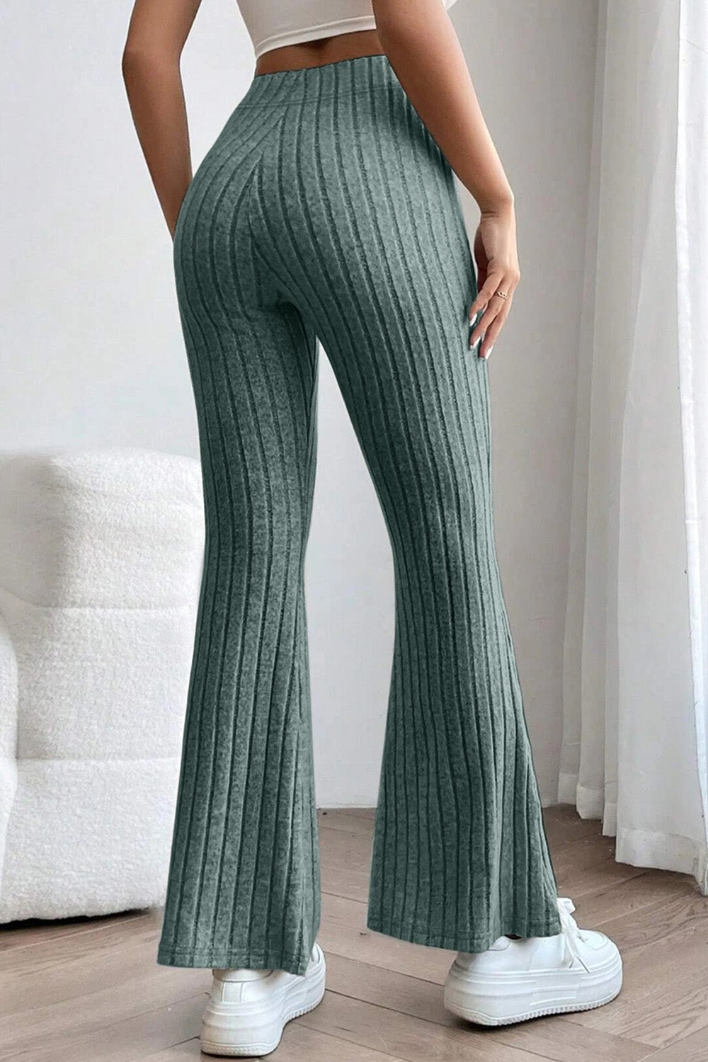 Basic Bae Full Size Ribbed High Waist Flare Pants - Runway Regalia