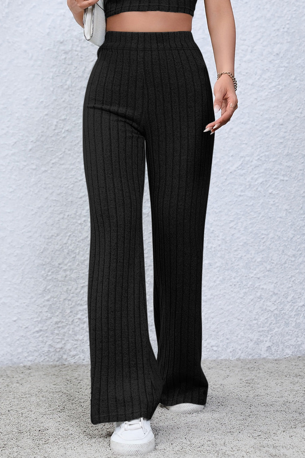 Basic Bae Full Size Ribbed High Waist Flare Pants - Runway Regalia