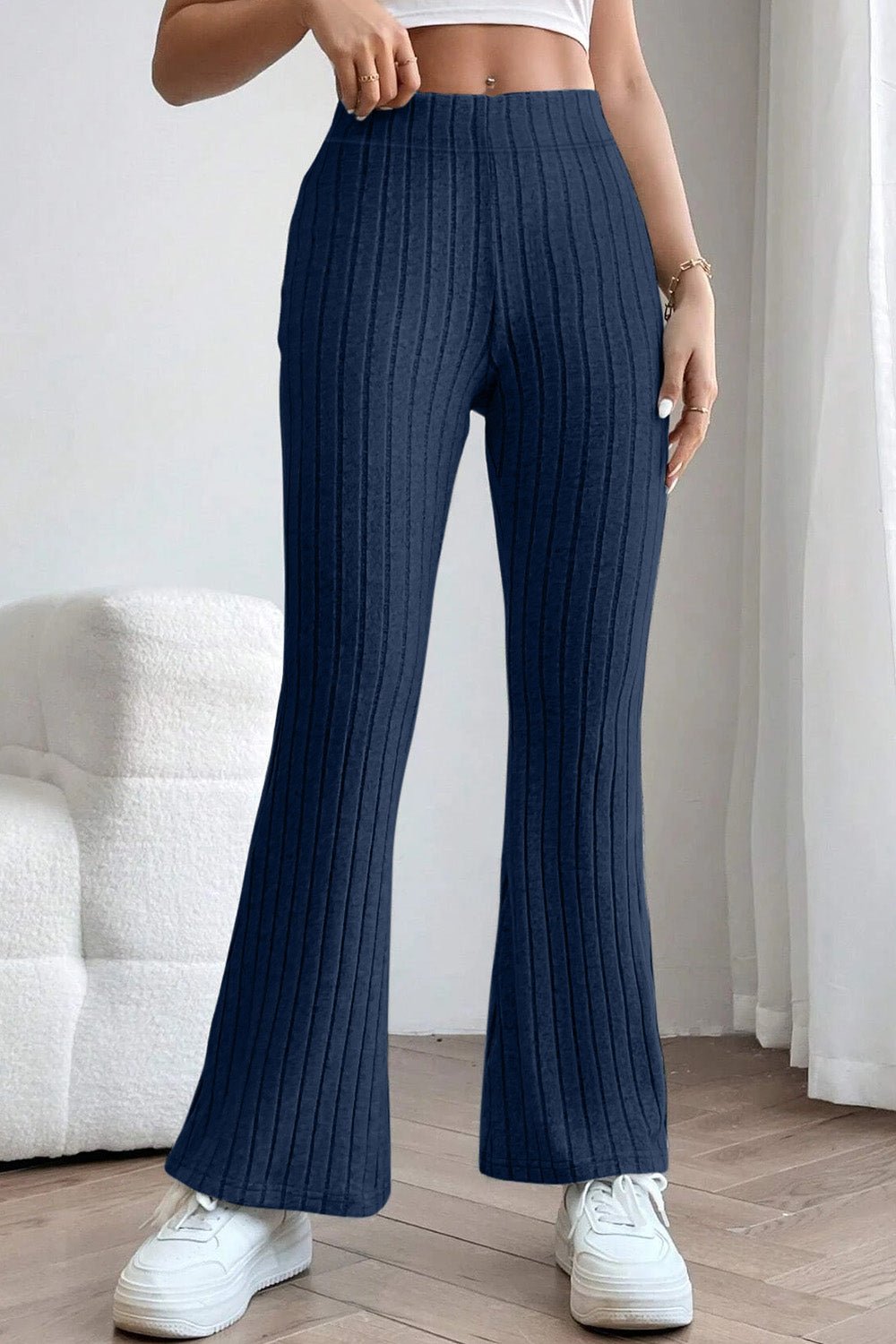 Basic Bae Full Size Ribbed High Waist Flare Pants - Runway Regalia