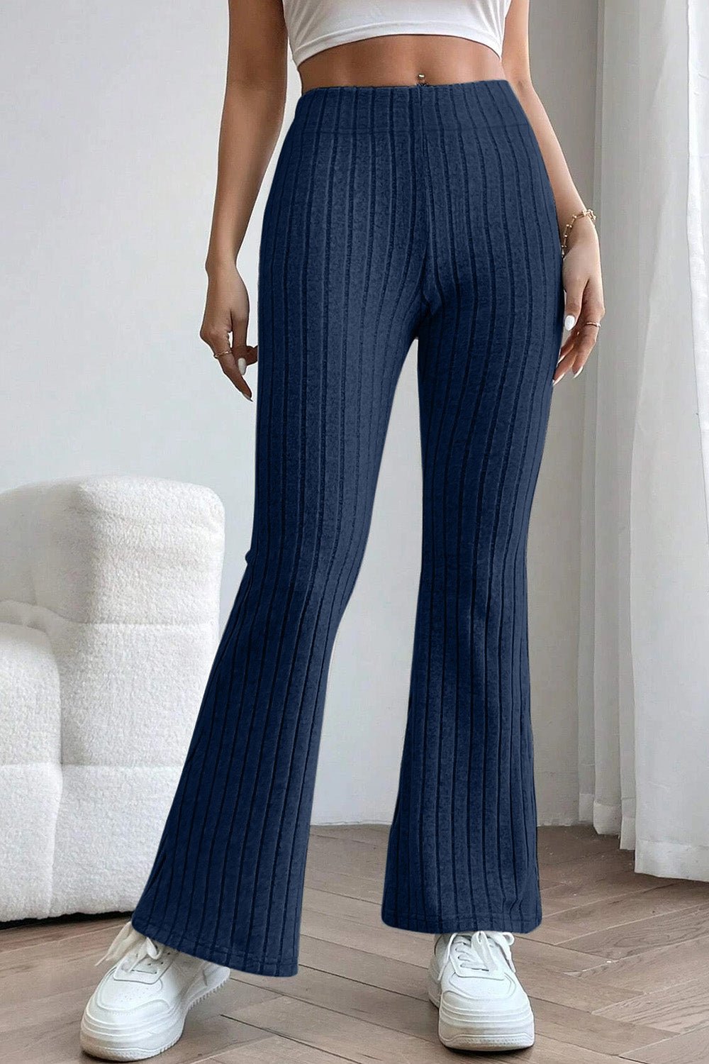 Basic Bae Full Size Ribbed High Waist Flare Pants - Runway Regalia