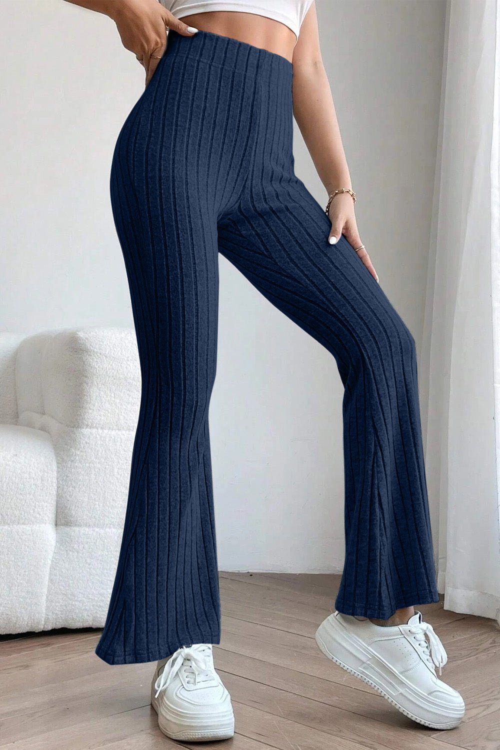 Basic Bae Full Size Ribbed High Waist Flare Pants - Runway Regalia