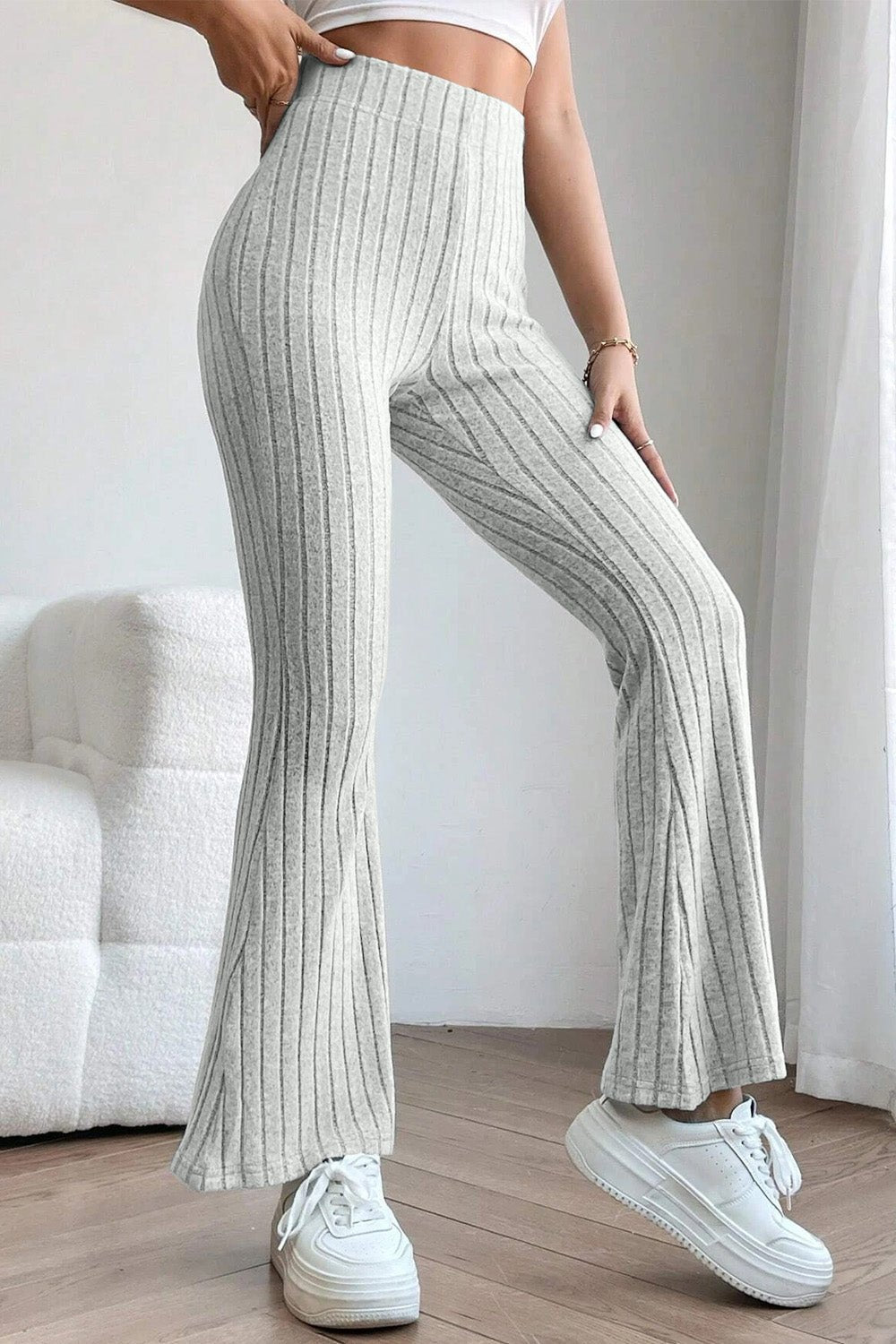 Basic Bae Full Size Ribbed High Waist Flare Pants - Runway Regalia