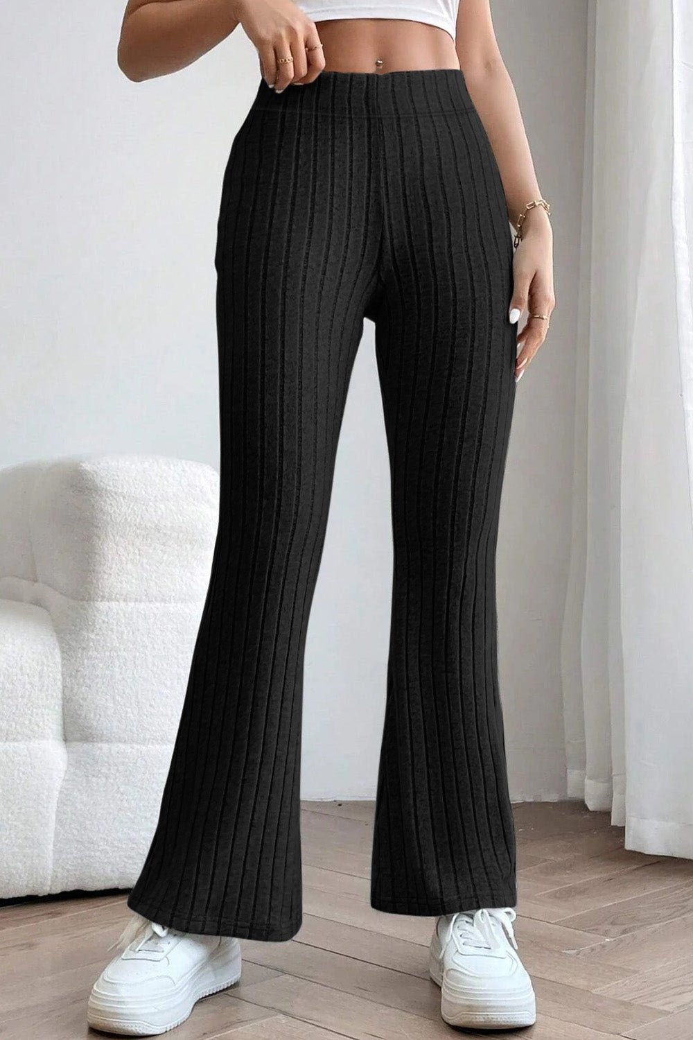 Basic Bae Full Size Ribbed High Waist Flare Pants - Runway Regalia